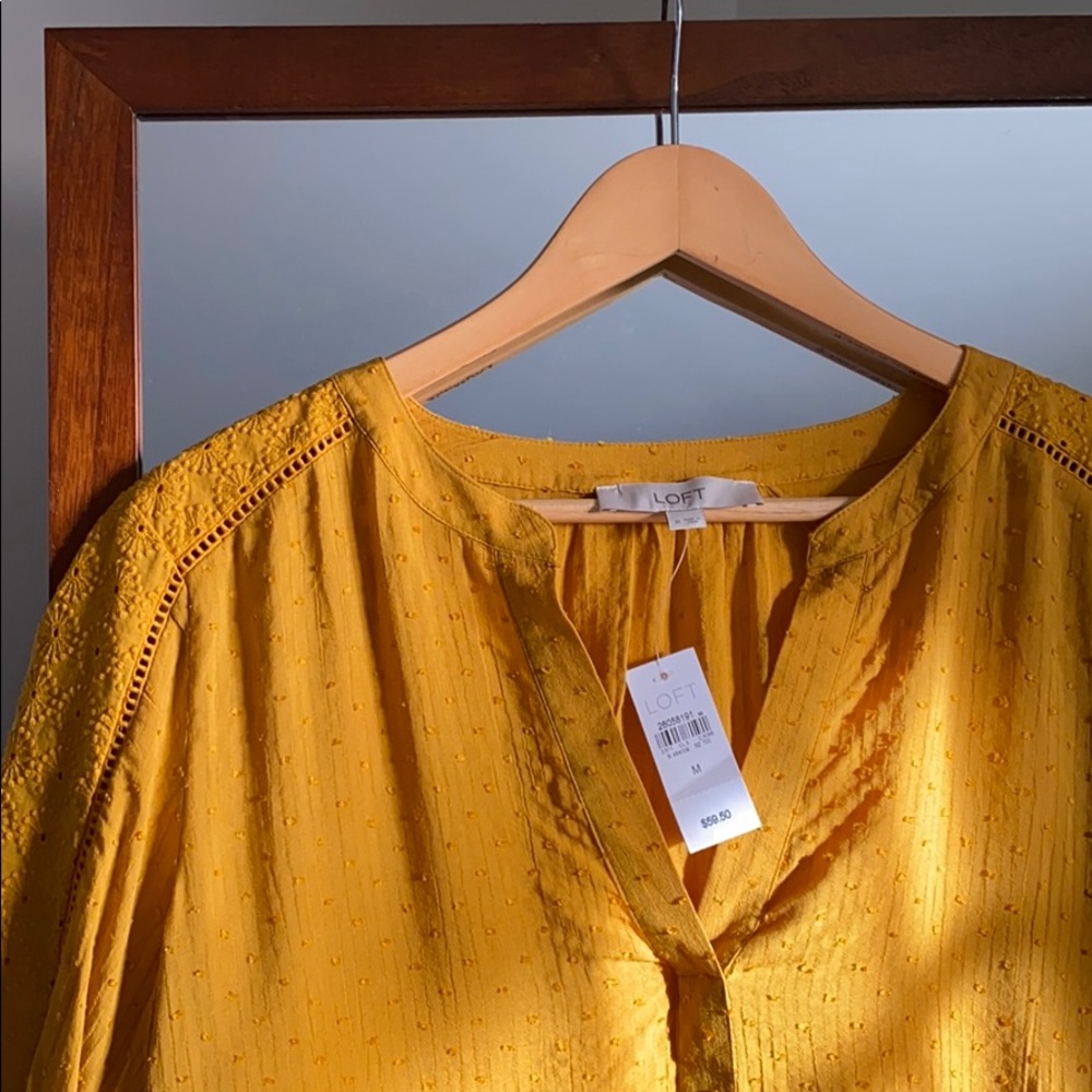 NWT LOFT golden clip dot long sleeve blouse